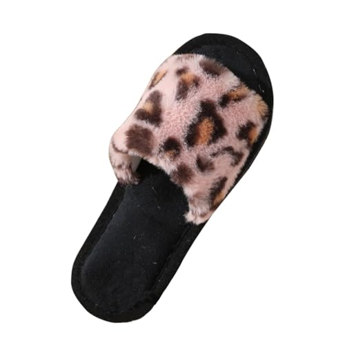 Leopard Slipper for Women and Men Lounging Open Toe Fuzzy Slide Cheetah Slip on Sandal Comfy Memory Foam Shoes
