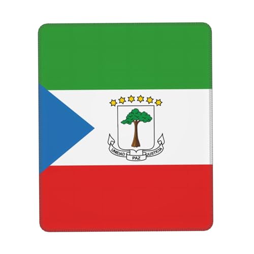 Tapis de souris avec motif drapeau de la Guinée équatoriale avec base en caoutchouc avec bords cousus - Tapis de bureau antidérapant pour jeux de bureau, surface en tissu lisse, plusieurs verticales