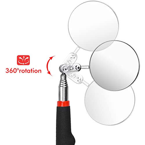 BLUESEABUY 5er Pick Up Tool, Magnetheber Inspektionsspiegel Magnet Teleskop Werkzeug mit LED Taschenlampe, Quadratisch/Runder Inspektionsspiegel und Teleskopgriff 360 Drehbar für Extra Beobachtung