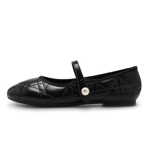 Black Flats for Women Mary Jane Flats Shoes Lightweight Dressy Work Casual Ballet Flats 7 US2