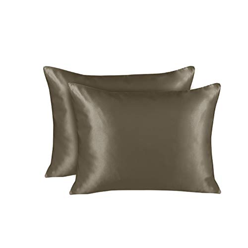 Image of BLISSFORD Satin Pillowcase with Zipper, for Hair and Skin Care, Feels Soft and Cool Like a Silk Pillowcase, Satin Pillow Cases 2 Pack, Slik Pillow Cover, Pewter, Standard Size -Set of 2