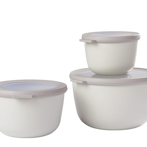 Mepal Multischale Cirqula Round 3-teiliges Set - Mikrowellen Geschir - Geignet als Aufbewahrungsbox, Kuhlschrank, Gefrierschrank & Mikrowellengeschirr - 500 ml, 1000 ml & 2000 ml - Nordic white