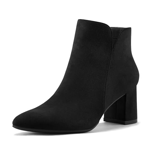 mysoft Women's Ankle Boots Chunky Block Low Heel Comfortable Pointed Toe Side V Cutout Dressy Office Booties with Zipper by mysoft - Used condition - US$42.62