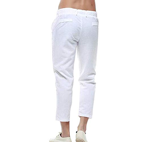 Men's Casual Linen Straight Fit Beach Linen Capri Pants with Drawstring2