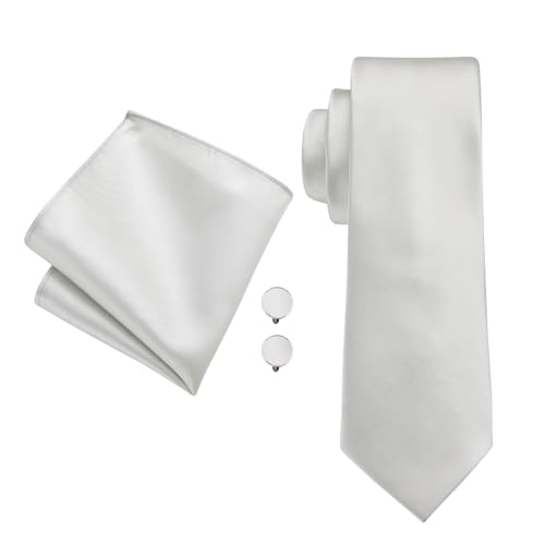 Image of Hi-Tie Men Silk Ties Set with Flower Lapel Pin Necktie Pocket Square Cufflinks for Tuxedo Wedding Business