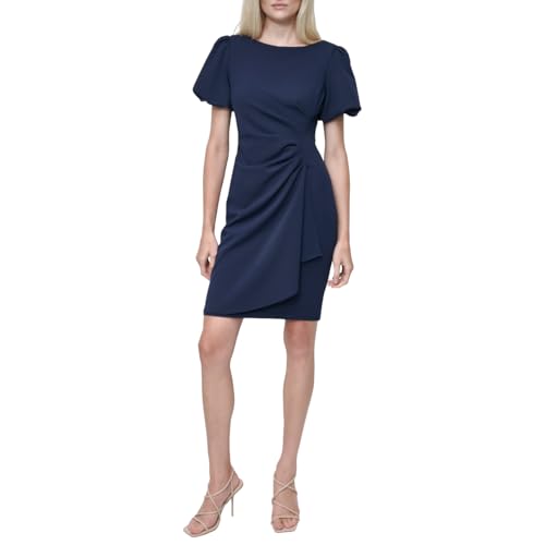 Image of DKNY Women's Short Sleeve Boat Neck Side Ruched Dress