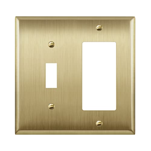 Image of ENERLITES Combination Toggle and Decorator Switch Metal Wall Plate, Stainless Steel 201, Corrosion Resistant, Size 2-Gang 4.50 inch x 4.57 inch, 771131-BB, Brushed Brass, Gold
