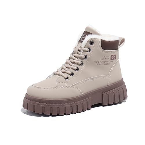 2026 Botines de invierno para mujer con cordones de forro polar con cordones Botas de nieve cálidas y cómodas, caqui, 39 EU