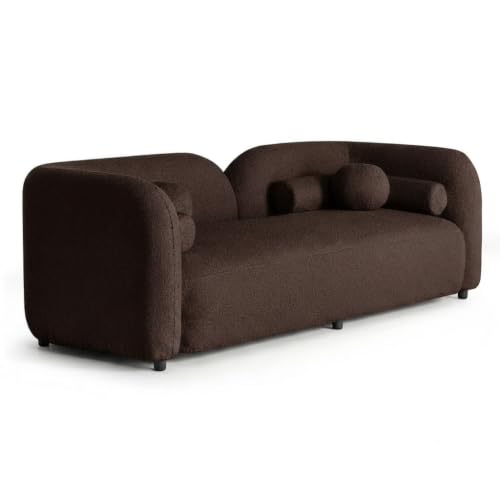 Image of CRAFTCITY Curved 3 Seater Cloud Sofa Upholstered 3 Seater Sofa for Living Room Bedroom Home Office Meeting Room Velvet Fabric Sofa (Brown)