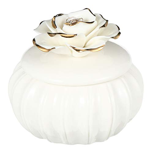 BESTonZON Coffret Boîte à bijoux vintage en céramique avec couvercle en céramique - Motif rose - Boîte à bonbons - Boîte de rangement décorative - Blanc