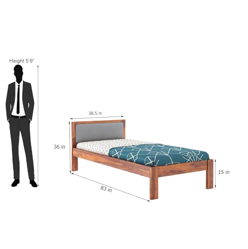 Image of BM WOOD FURNITURE Wooden Single Bed Without Storage | Single Cot Wooden Palang | Space Saving Single Size Bed for Bedroom | Solid Sheesham Wood | Honey Finish