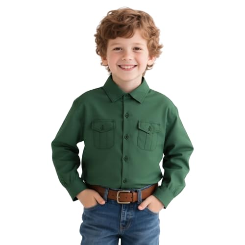 Boys Western Shirt for Kids Long Sleeve Button-Down Cowboy Shirt with Two Pockets, Size 2T-18 Years