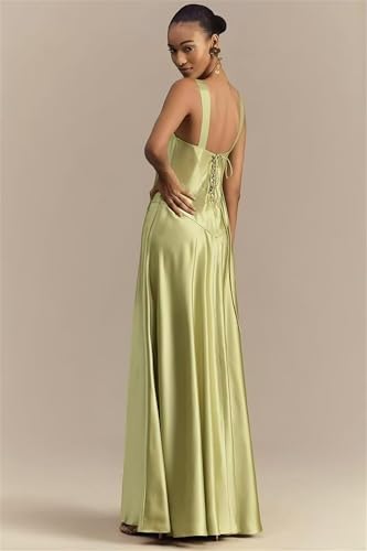 Spaghetti Straps Satin Bridesmaid Dresses for Women 2025 Long Square Neck Formal Evening Gown3