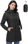 MIDNIGHTSUN Women’s Packable Puffer Jacket Lightweight Puffer Coat Mid-length Hooded Warm Winter Puffy Jacket