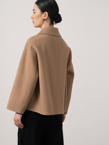 utcoco Women Cropped Wool Pea Coats Notched Lapel Double Breasted Crop Woolen Trench Coat Short Jackets with Pockets4