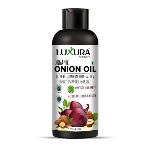 Image of Luxura Sciences Onion Hair Oil 100ML with 14 Essential Oils | Argan, Bhringraj, Hibiscus, Amla, Sesame & More | Nourishes, Strengthens & Enhances Hair Health & Shine