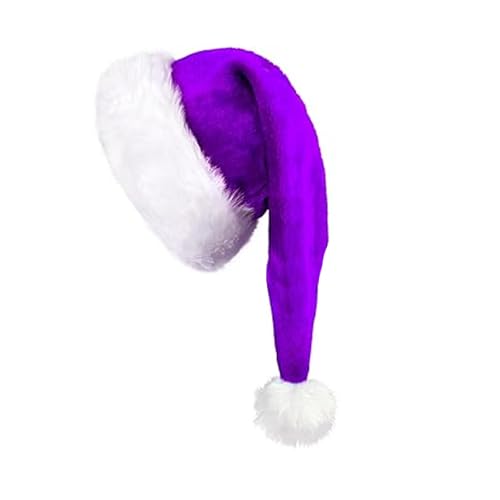 CZolden Plush Christmas Hat Purple Velvet Santa Hat for Women Men Christmas Holiday New Year Party Supplies