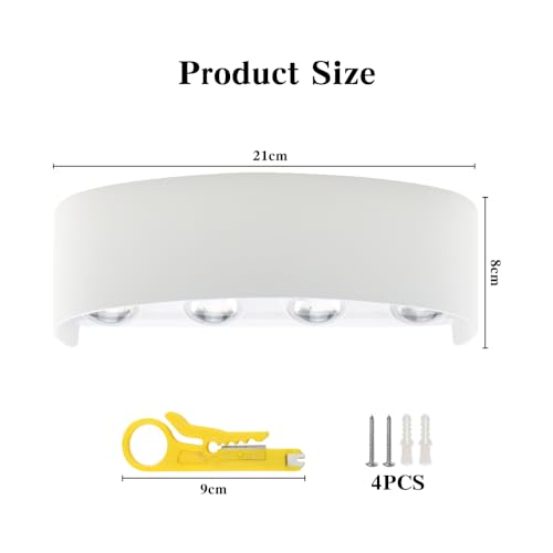 CHEVVY Aplique LED de Pared Interior/Exterior 8W Blanco Moderno Apliques de Pared LED Luz Blanca Cálida 3000K Luces led pared para Baño Jardín Dormitorio Pasillo Escaleras IP65 - imagen 2