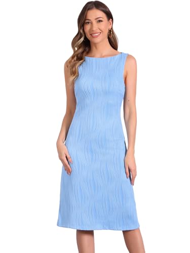 blue sleeveless sheath dress Allegra K Women Office Cocktail Textured Boat Neck knee length dressing gown Womens Next Cream/Blue Map Child  Size:child-4 Womens Anatomie Milana Sleeveless