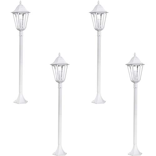 Image of 4 Pack IP44 Outdoor Bollard Light-White Aluminium Lantern-60W E27 Tall Lamp Post - Weatherproof Waterproof Driveway Path Garden lamp Post Tall