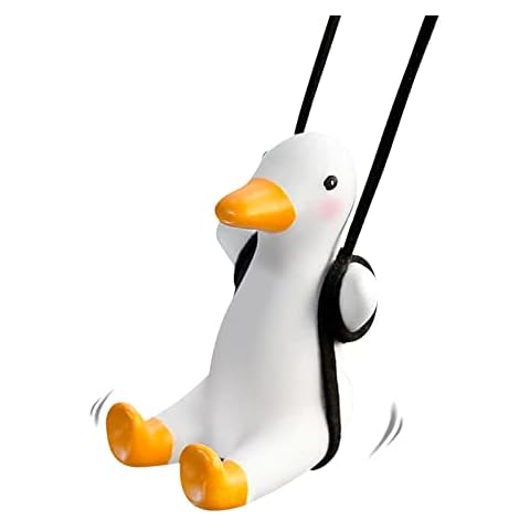 Swinging Duck Car Hanging Ornament Cute Swing Duck Car Mirror Hanging Interior Accessories , Funny Animal Car Dangle Accessories for Rear View Mirror (White) Cover