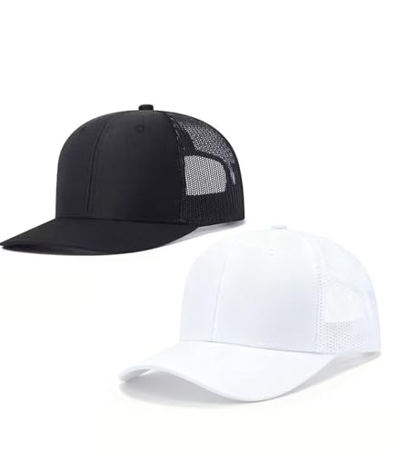 Image of 2-Pack Breathable Mesh Snapback Trucker Hats, Adjustable Baseball Caps for Men Women, Cotton-Poly Twill Outdoor