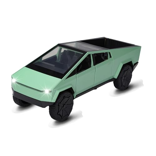 Image of Sasbsc Toy Trucks For Boys Cybertruck Model Green Pickup Truck 1 /24 Diecast Metal Toy Cars With Sound And Light For Kids Age 3 Year And Up