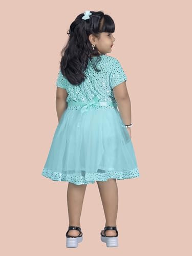 Image of Charming Girls' Kids Velvet & Net Frock with Knee-Length Short Sleeve A-line Round Neck Fit and Flare and Back Zipper Closure|Kids Dress for Baby Girls Birthday Outfit
