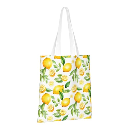 Yellow Lemon Lemon Slice Leaves Tote Bag Reusable Shoulder Tote Bag For Women Lady Vacation, Shopping, Work2