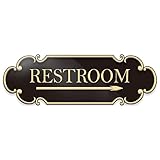 9x3 Inch Restroom Bathroom Sign Right Arrow Black Gold - Self-stick Doorplate for Offices Businesses House Home