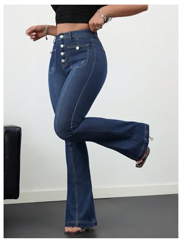 Floerns Women's Plus Size Bootcut Jeans Mid Rise Skinny Bell Bottom Denim Pants2