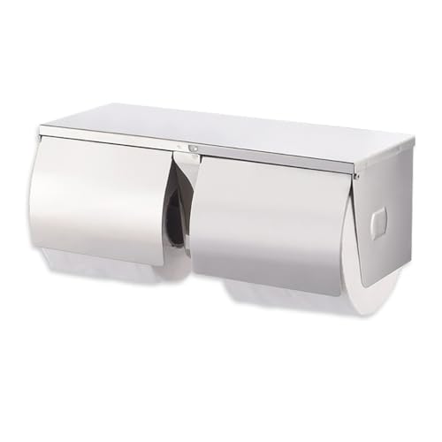 Commercial Double Roll Tissue Holder Toilet Paper Holder Dispenser with Shelf Wall Mounted Waterproof Bathroom Paper Roll Holder Toilet Paper Dispenser Cat Proof Toilet Paper Cover, Stainless Steel