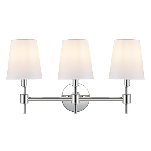 Image of SAFAVIEH Lighting - Davielle 3-Light 21-Inch Wall Sconce - Chrome - Fabric Shade - 3-Light Design - Ideal for Vanity, Hallway, Bedroom, Bathroom - LED Bulbs Included (SCN4120C)