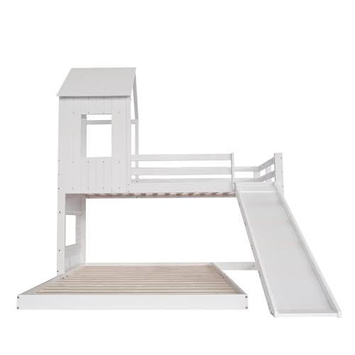 Litera con tobogán de pino macizo y MDF lacado con techo de cabaña 8