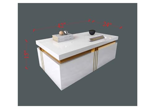 Image of Premium Marble-Top Wooden Center Table for Living Room | Coffee Table | Contemporary Design Craftsmanship (White - 42x24x17 Inch)