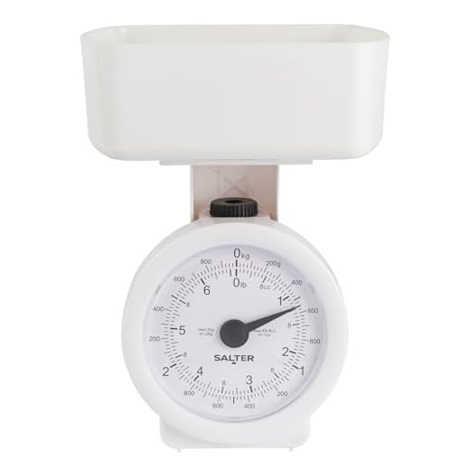 Báscula mecánica de cocina Salter 112 WHWHDR, máx. 3 kg, analógica, indicador fácil de leer, aceptable para lavavajillas, almacenamiento compacto, recipiente extraíble de 1 l, sin pilas, blanca