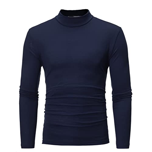 Generisch Jersey de cuello alto para hombre, manga larga, de punto fino, corte ajustado, básico, para invierno, tiempo libre, camiseta interior térmica monocolor, O Navy, XXL