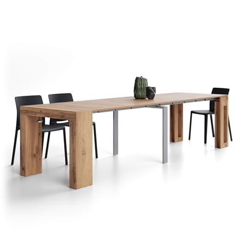 MOBILI FIVER, Table Console Extensible avec rallonges intégrées Evolution, 45(305) x90 cm, Bois Rustique, pour 12 Personnes, Console Extensible pour Couloir,...