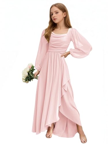 Chiffon Junior Bridesmaid Dresses for Girls Formal Party Gowns Long Sleeve Wedding Guest Flower Girl Dress3
