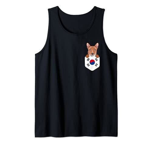 South Korea Flag Basenji Dog In Pocket Tank Top, Black
