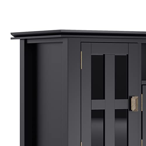 Simplihome Artisan Solid Wood Universal Tv Media Stand, 72 Inch Wide , Contemporary, Living Room Entertainment Center, Storage Cabinet With Glass Doors, For Flat Screen Tvs Up To 80 Inches In Black #TOP5