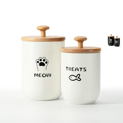 OTTENON Cat Treat Container with Airtight Lid Cat Food Oganizer Dry Food Cat Food Storage Containers Pet Treats Canister Cat Treat Jar Set of 2-8.3x4.9 & 7.1x4.3 (White)