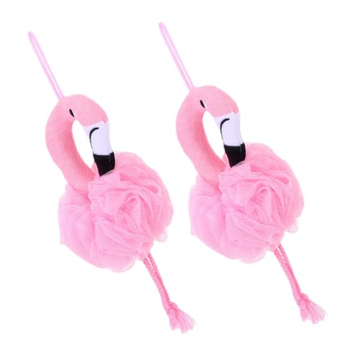 VANZACK 2Pcs Flamingo Loofah Bath Sponge Set - Exfoliating Body Scrubber for and Adults - Soft Mesh Shower Ball for Gentle Cleansing and Foaming Fun in The Bath