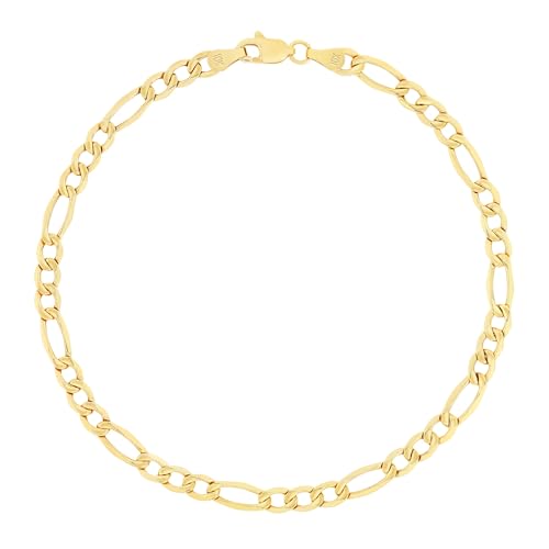 Nuragold 10k Real Yellow Gold Figaro Link 4.5mm Chain Bracelet (7
