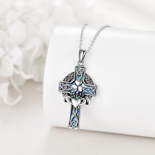 YFN Celtic Cross Necklace Sterling Silver Religious Cross Pendant Abalone Shell Cross Jewelry Christian Gift for Women Men2