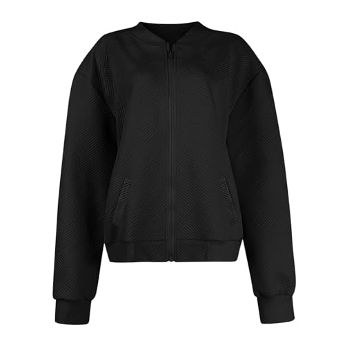 Bomber Jackets for Women 2025 Textured Lightweight Zip Up Jacket Casual Stand Collar Fall Fashion Comfy Outerwear Top3