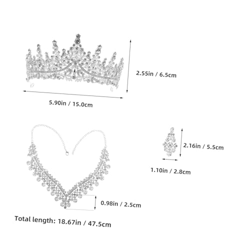 Tiara de boda para novia y juego de collar con pendientes de diamantes de imitación 2