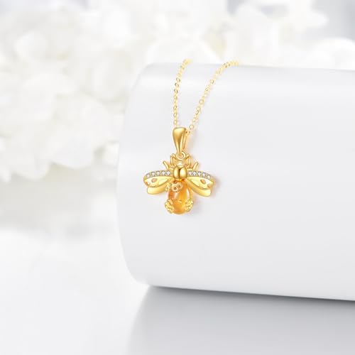 DOVRAN 14K Solid Gold Bee Amber Necklace for Women Gold Bee Pendant Jewelry Birthday Christmas Gift4