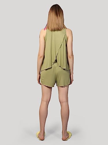 Image of Evolove Women's Micro Modal Round Neck Sleeveless Night Suit /Top & Short Set Super Soft Comfortable (Modal-Shorts Set)