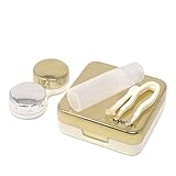 1 kit de estojo de lentes de contato dourado moderno, portátil, mini caixa de lentes de contato com espelho para casa, escritório, viagens, vida diária